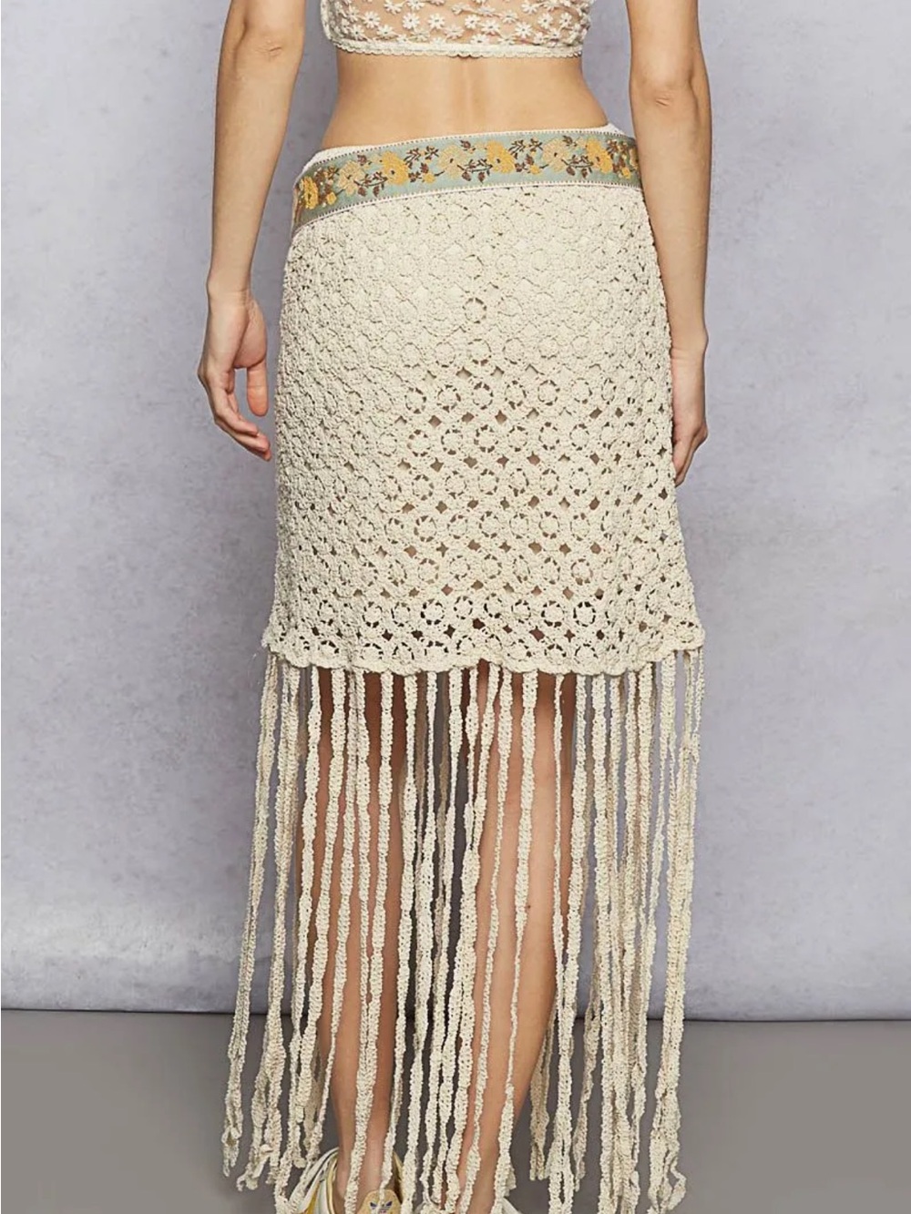 NEW POL Bohemian Crochet Fringe Skirt - Picture 2 of 4